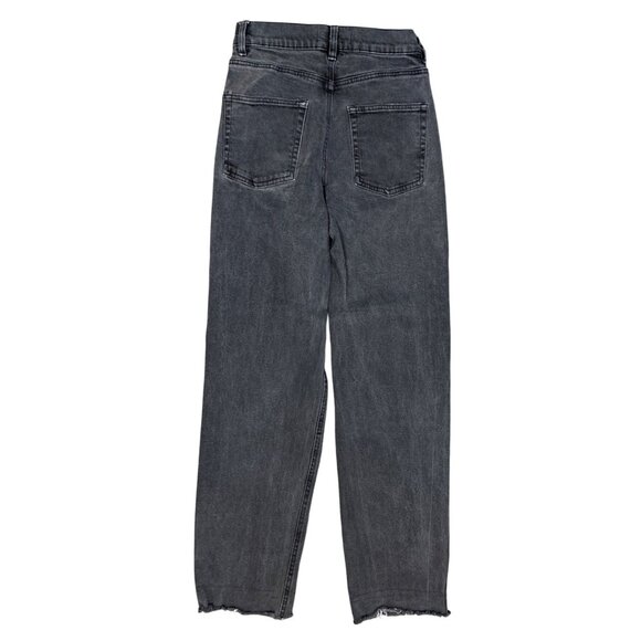 Ardene Raw Hem‎ High Rise Baggy Jeans in Faded Black Distressed Wash Size 3 - Picture 2 of 6